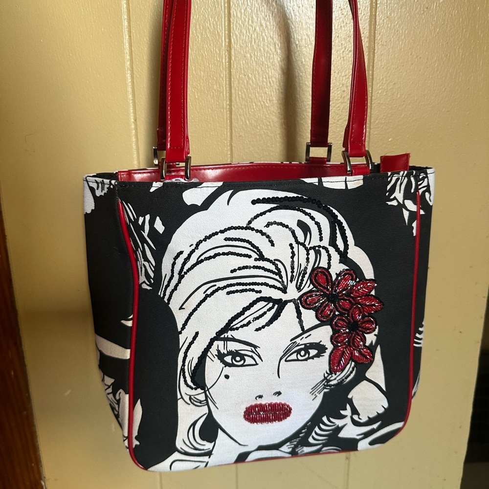 Stylish Red and Black Graphic Tote Bag